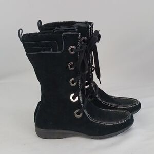 Cole Haan Blk Suede Mid Calf Lace Boots